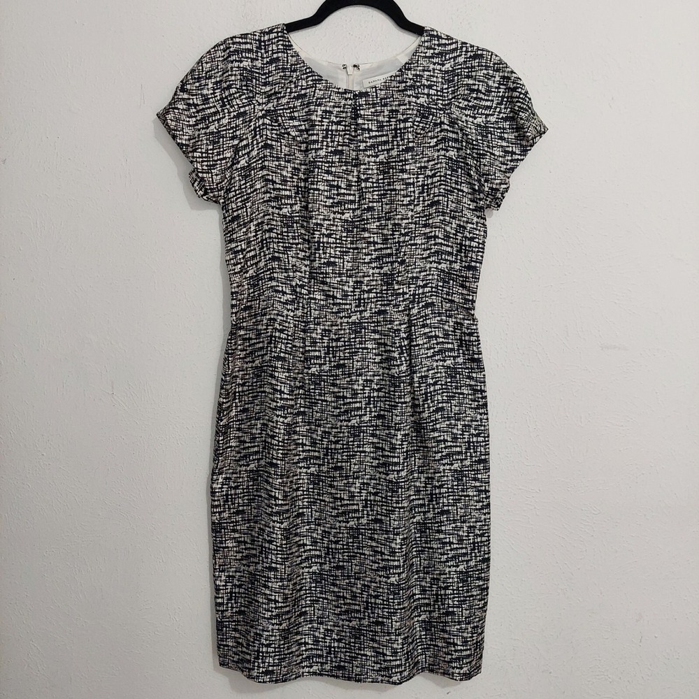 Banana Republic Dress Size 6 Sheath 100% Silk Short Sleeve Lined Black White NWT